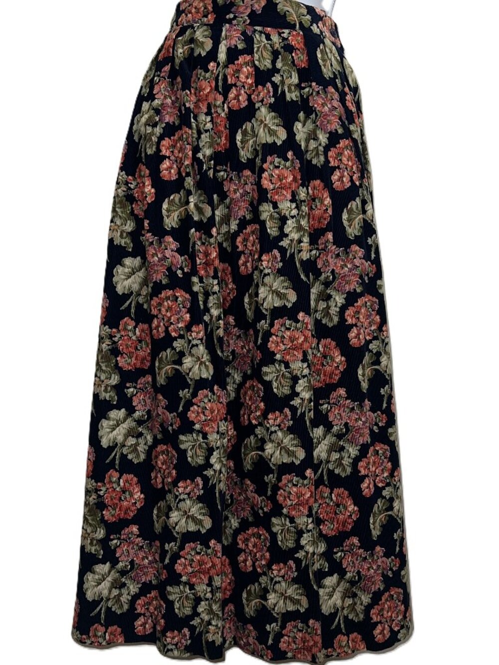 VTG Cottage Grandmacore Herman Geist Black/Floral 100% Cotton Maxi Skirt size 12